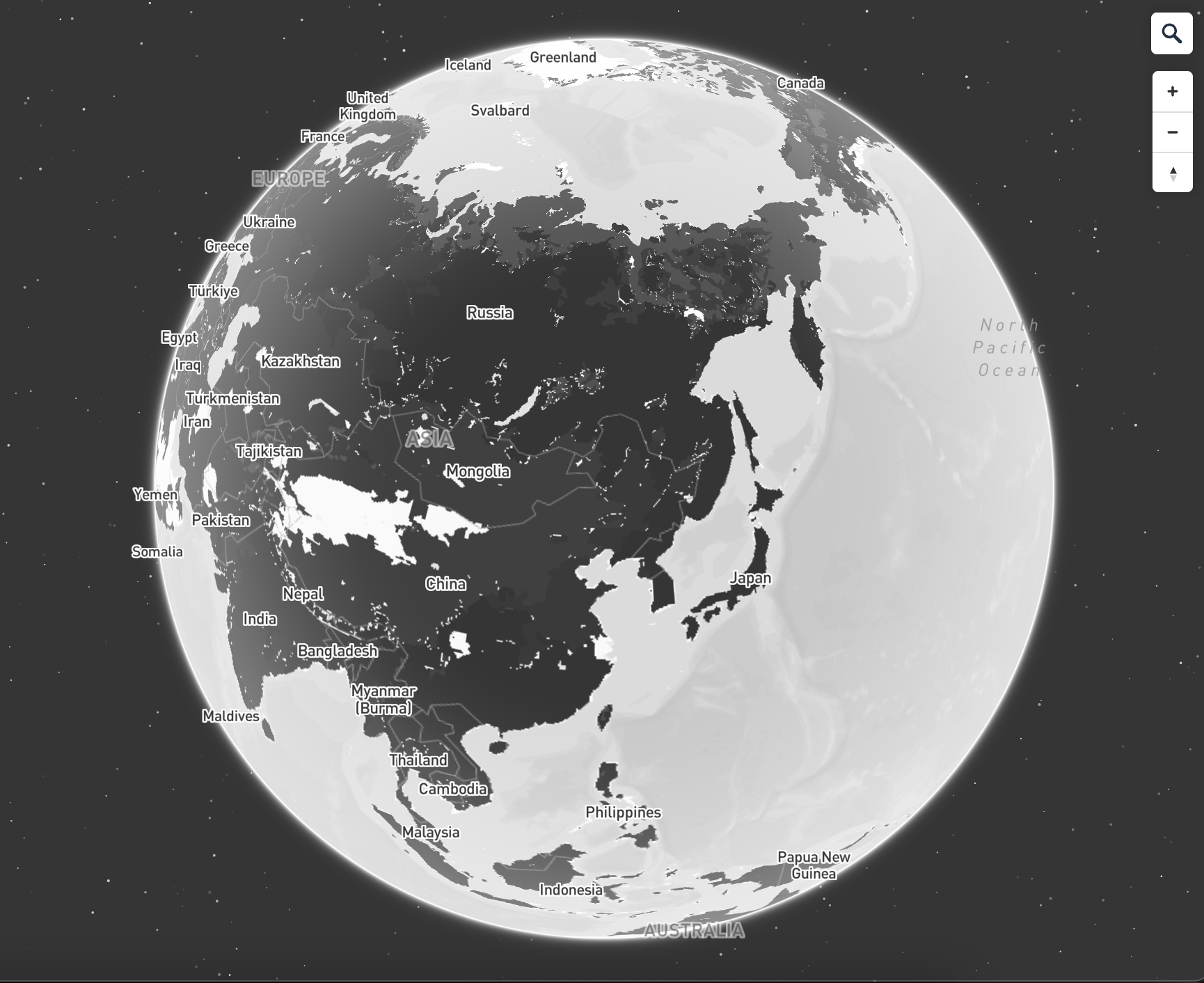 Gray-white spherical Asia region: Adjusted Greenspace color and Light preset to dawn mode.